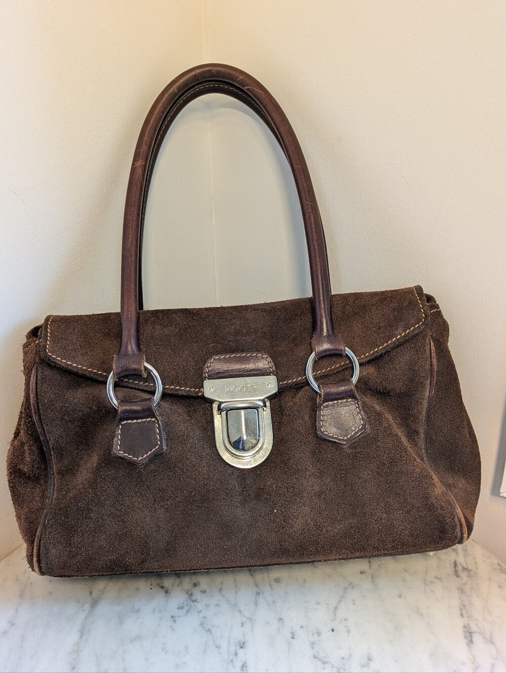 Roots Vintage Brown Suede Top-Handle Women's Handbag